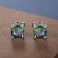 Huitan Delicate Square Design Silver Plated Crystal Colorful Earrings for Women Wedding Engagement Fashion Jewelry Stud Earrings