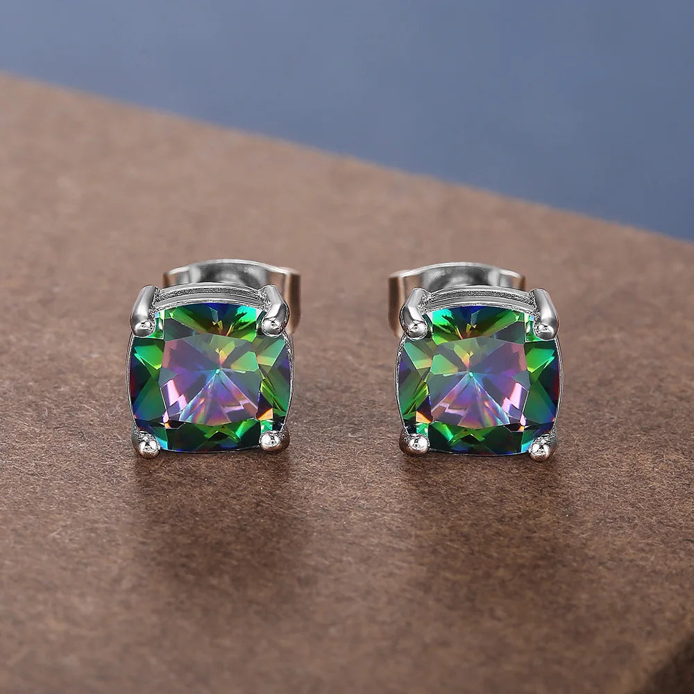 Huitan Delicate Square Design Silver Plated Crystal Colorful Earrings for Women Wedding Engagement Fashion Jewelry Stud Earrings