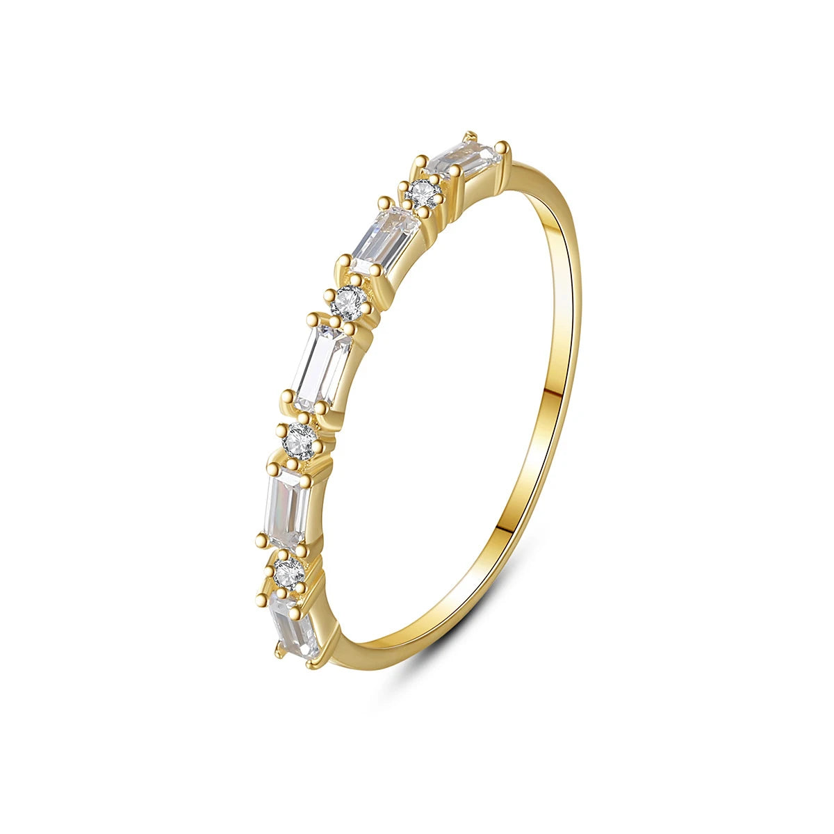 Simple Fashion Silver Zircon Golden Rings Sterling Silver 925 High Jewelry Geometric Women's Ring