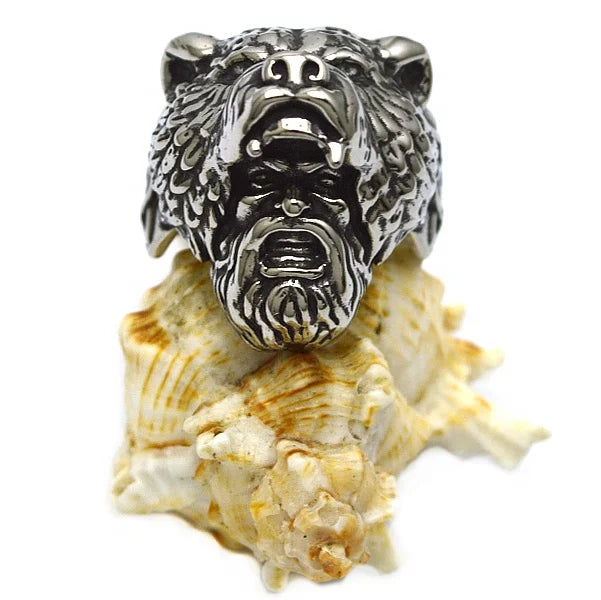 High Quality Stainless Steel Werewolf Head Ring Unique Silver Engraved Design Stylish Domineering Wolfskin Trendy Animal-Themed