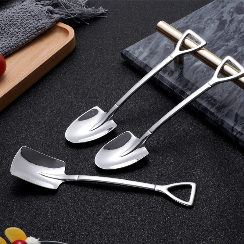 304 Stainless Steel Shovel Shaped 15.5CM Christmas Decorative Dessert Spoon Metal Tea Spoon