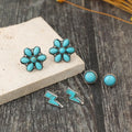 Western Earrings Set Boho Style Flower Lightning Round Shape Turquoise Stud Earrings Set for Woman Gift