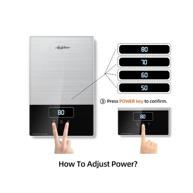 LED Display Instant Electric Tankless Water Heater Wall-Mounted IPx4 Waterproof Knob Control Household Safety Features Garage