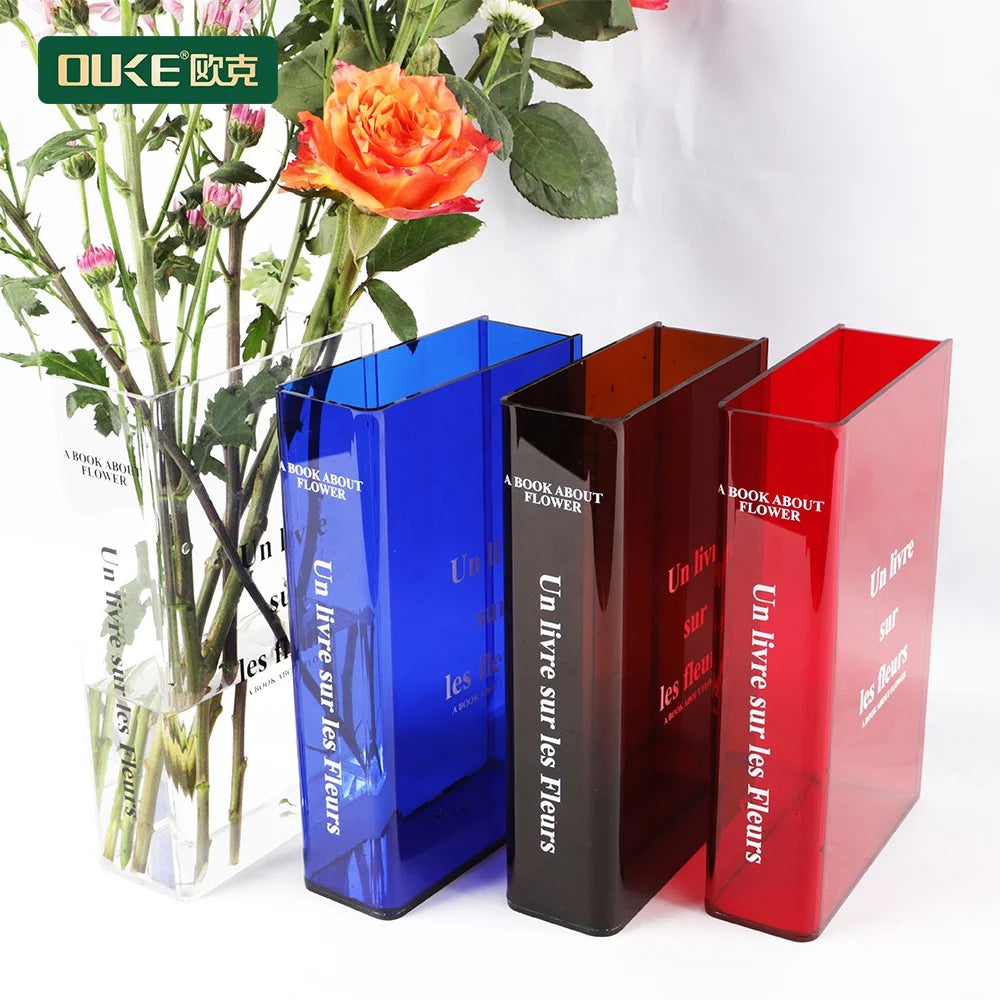 New Best Selling clear Acrylic Literature Book Style Vase  Flower Vase