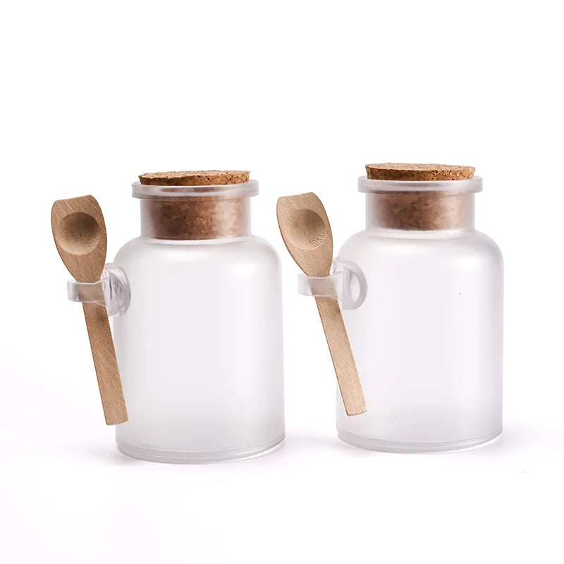 Hot Sale Frosted Matte PET Food Container 100ml 200ml 300ml Bath Salt Bottle Cork Spoon Custom Logo Printing Pump for Packaging