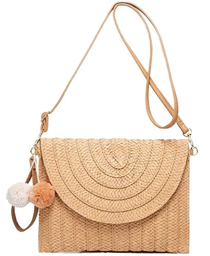 2024 Wholesale Summer New Ins Fashion Shoulder Bag Holiday Simple Woven Purse Clutch Bag Straw Summer Beach Bag Women Two Letter