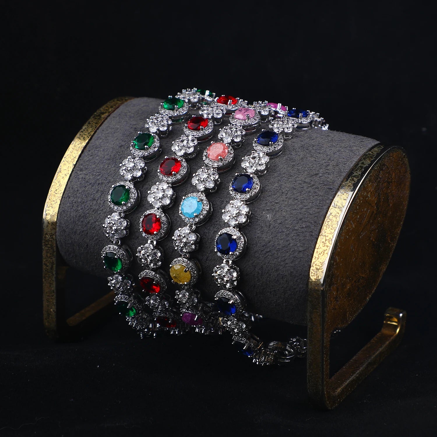 Fashion Wholesale Colourful Gemstone Bracelet for Man and Women Luxury Royal Blue Emerald Cubic Zircon Tennis Bracelet