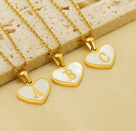 BM Halskette Hypoallergenic Stainless Steel 26 Letters Heart Shell Necklace Kolye Kadin