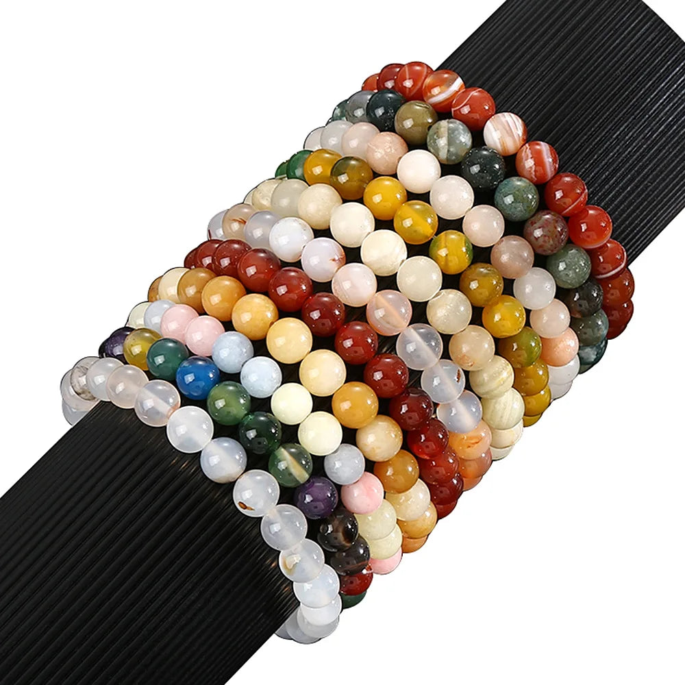 Factory Wholesale Trendy 8mm Beads Natural Stone Agate Unisex Bracelet Handmade Crystal Beading Jewelry Gift Third Party