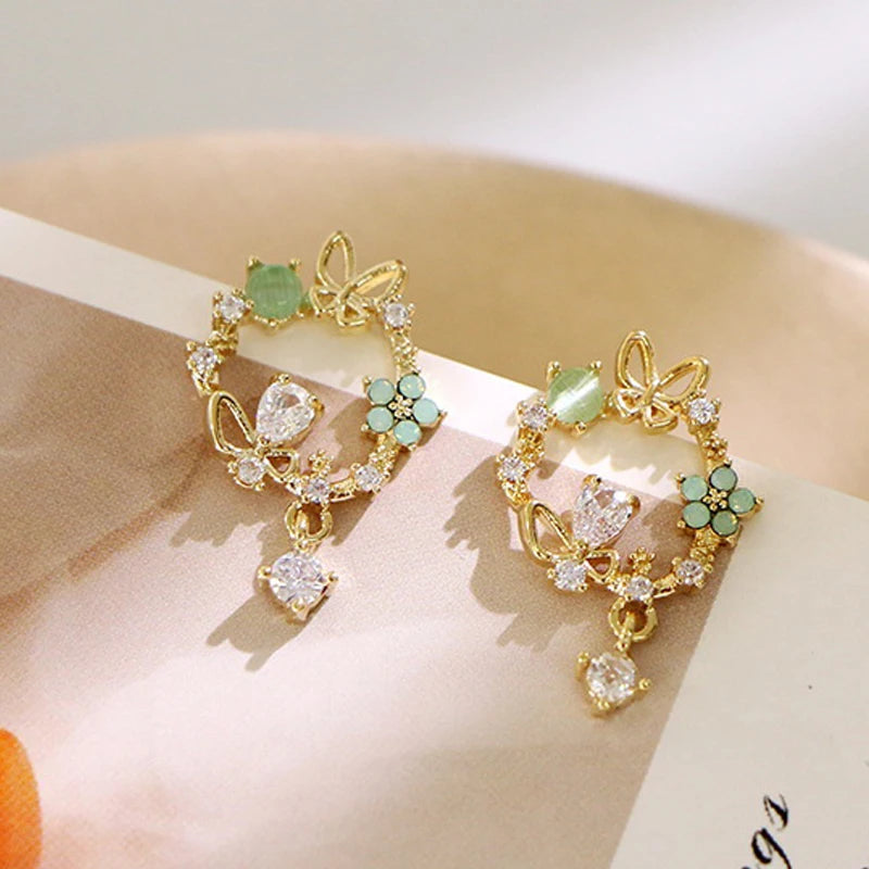 Fashion Custom Women Wedding Stud Earrings High Quality Butterfly Flower Ring Diamond Wedding Earrings