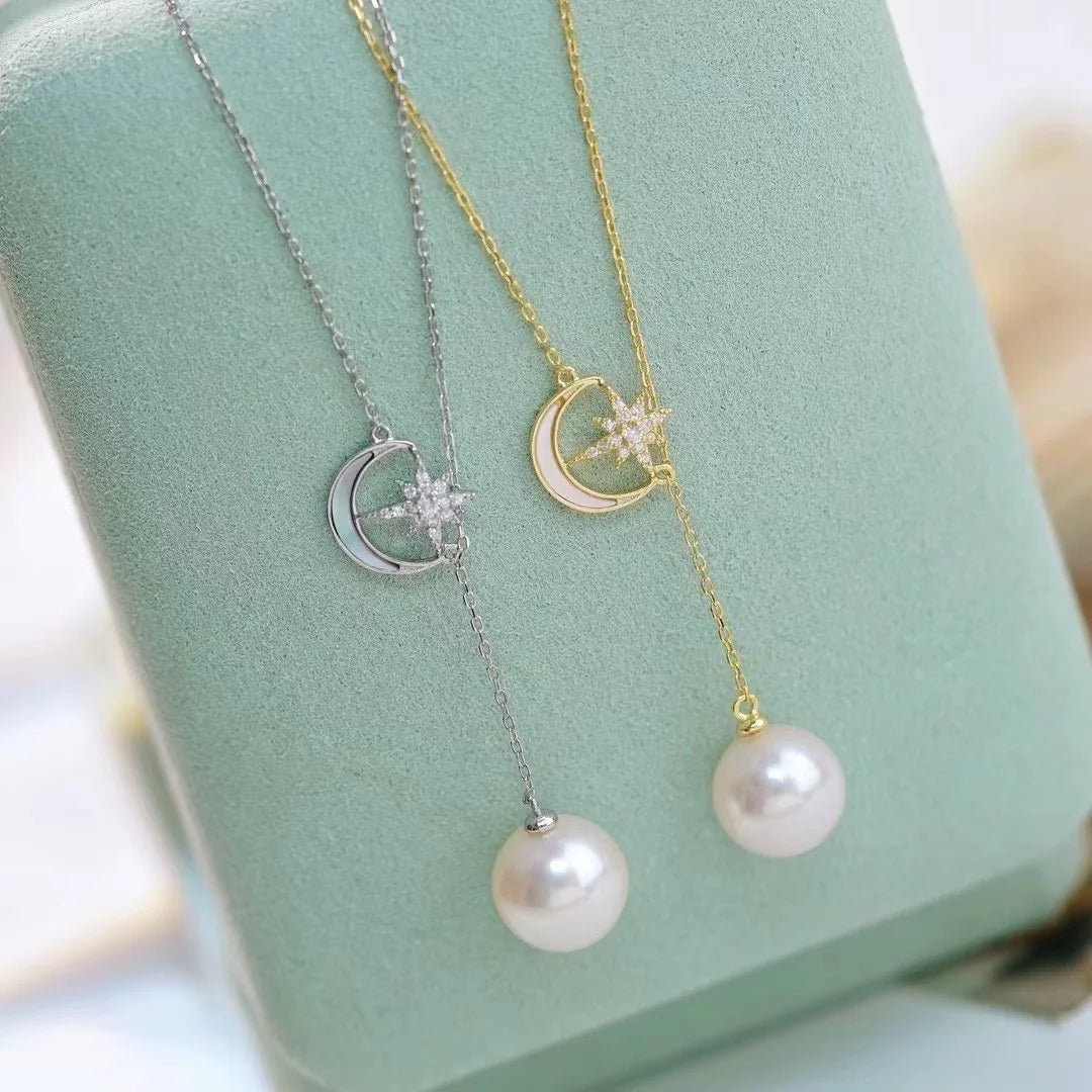 N482 9-10mm DIY Natural Freshwater Pearl Charm Pendant Necklace Chain Accessory 925 Sterling Silver Jewelry for Women