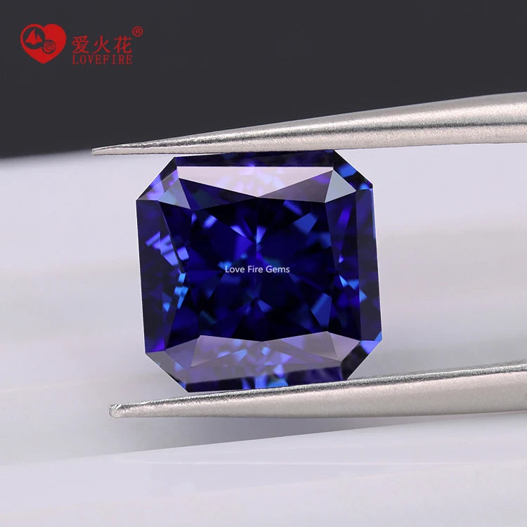 Wholesale Top Quality square Corner Cut Royal Blue Color Cubic Zirconia Crushed Ice Flower Cut Synthetic Zircon Stone