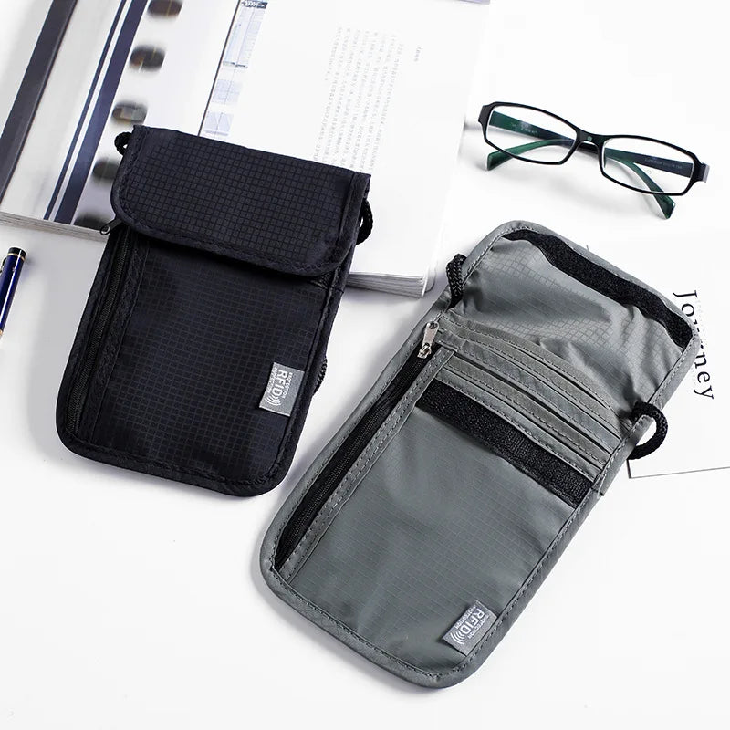 Fashionable Waterproof Nylon Travel Wallet Neck Pouch with Lanyard for Passport Cards and Notepads