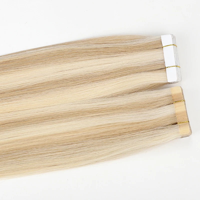 Double Drawn Straight Tape in Hair Extensions 100human Hair 100% Remy Virgin Piano Color 22 Inch Mini Tape Hair Extensions