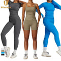 Custom Logo Breathable High Waist Workout Clothing Quick Dry Leggings Sport Shirts 5 Piece Suit Gym Fitness Sets Women Yoga Set