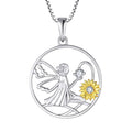 QIngxin Custom OEM 925 Sterling Silver Round Charm Rhodium Plated 5A Zircon Angel Flower Necklaces Jewelry for Women