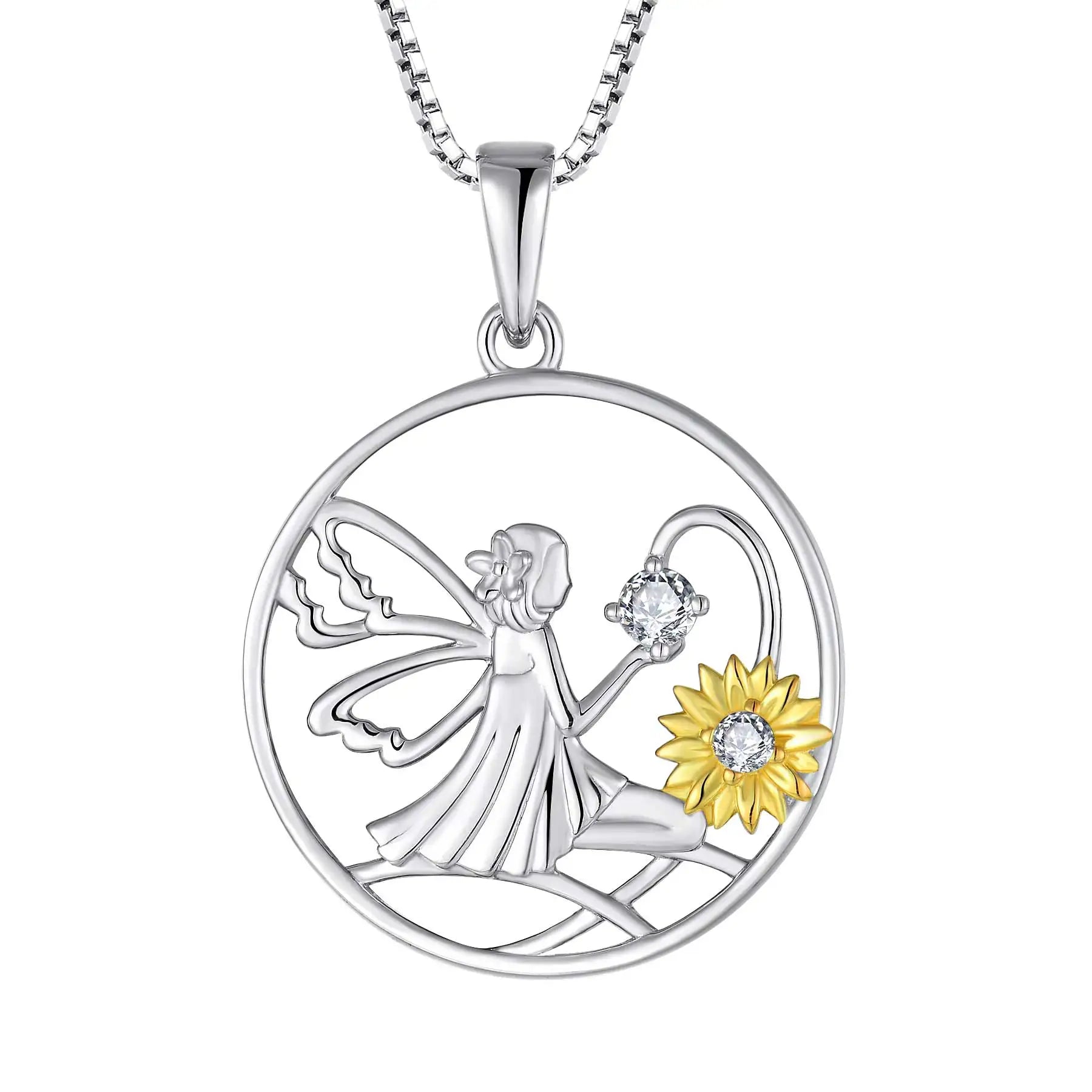 QIngxin Custom OEM 925 Sterling Silver Round Charm Rhodium Plated 5A Zircon Angel Flower Necklaces Jewelry for Women