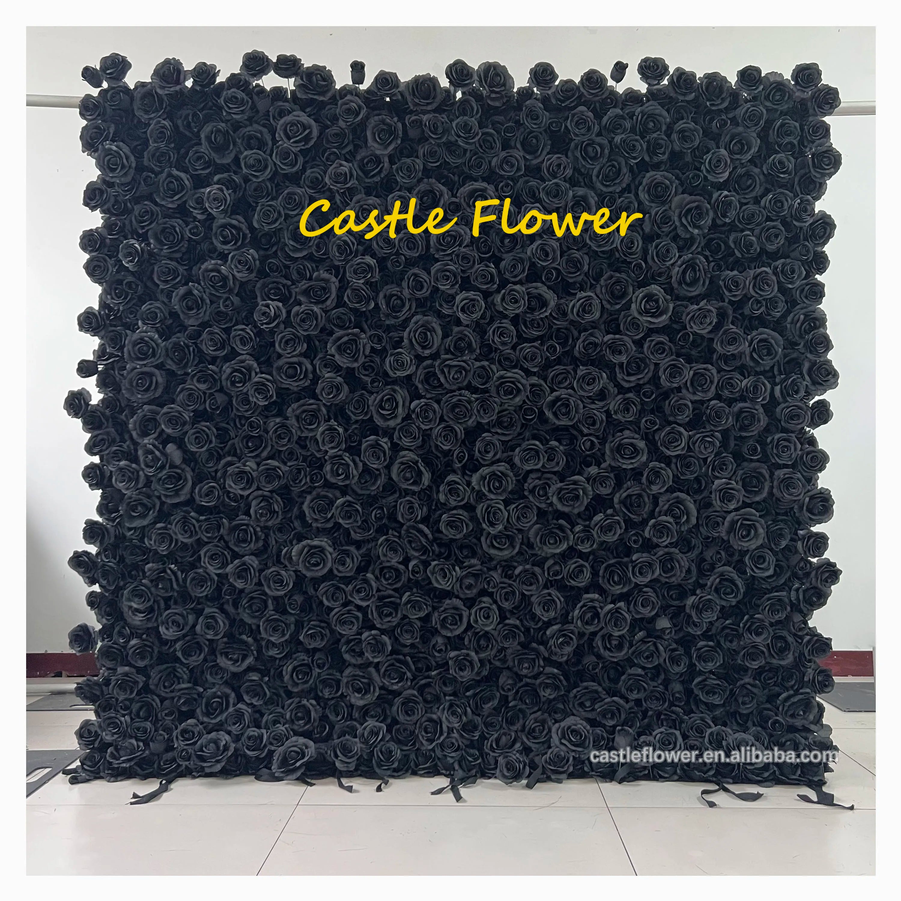 FW535 CASTLE Elegant Artifical Flower Wall Black Silk Roses Backdrop 3D Flower Wall Backdrop Decoration