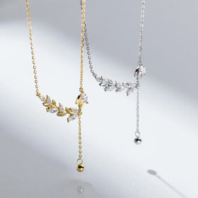Cubic Zirconia Necklace Jewellery Leaf Pendant 925 Sterling Silver Gold Plated Necklaces Fashion Jewelry for Women