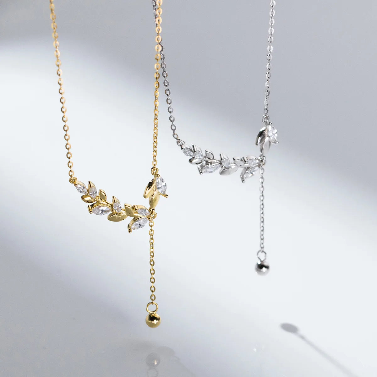 Cubic Zirconia Necklace Jewellery Leaf Pendant 925 Sterling Silver Gold Plated Necklaces Fashion Jewelry for Women