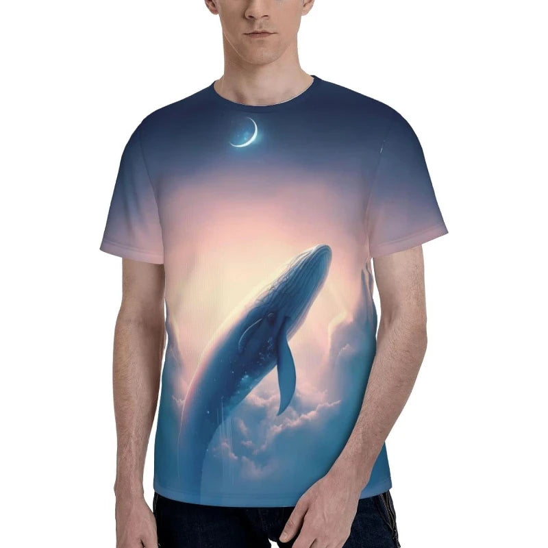 Fitspi Unisex  Custom Print T-shirt 3d Digital Printing Whale on Cloud Pattern Casual Fashion Men Women Short Sleeve Tshirt