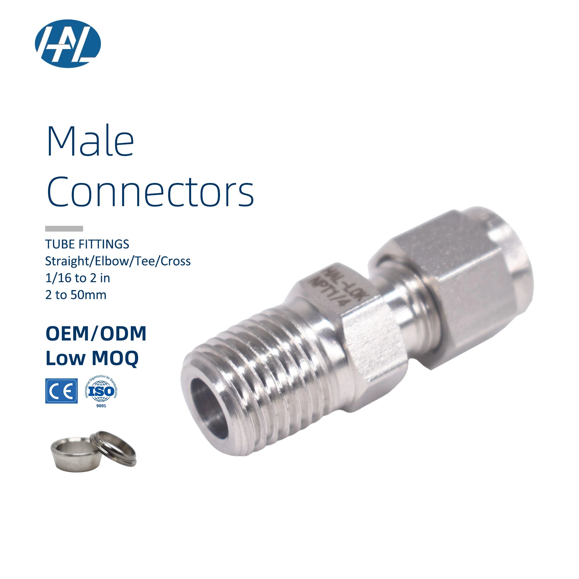 Stainless Steel Pneumatic Tube Fitting Male Connector Union Polished Surface Treatment