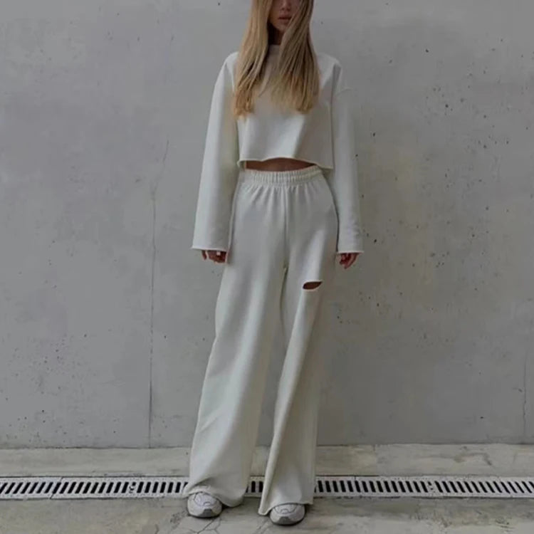 Custom Women Knitted Jogging Wide Leg Pants High Waist Aesthetic Jogger Trousers Women Straight Leg Sweatpants