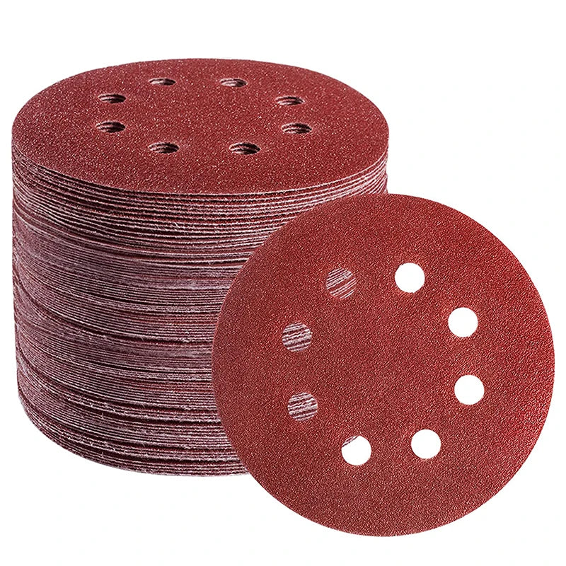 Hook and Loop Sand Disc 120 Grit Aluminum Oxide Sanding Discs 125mm 5-Inch 8-Hole Round Sandpaper for Furniture Polishing