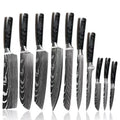 New1 10pcs Kitchen Knife Set Laser Damascus Pattern Chef Santoku Cleaver Slicing Utility Knives Resin Handle Steel Metal