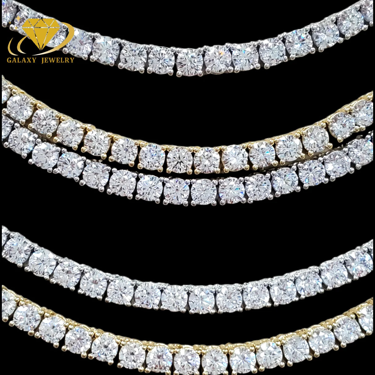 Galaxy Jewelry Wholesale Price Tennis Necklace 925 Silver Gold Plated 6.5mm Bling Bling Moissanite Iced Out Tennis Chain