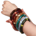 Casual Colorful Tube Bead Bracelet Ceramic Pumpkin Bead Accessory Marble Effect Bamboo Acrylic Elastic Bracelet Bangle for Women