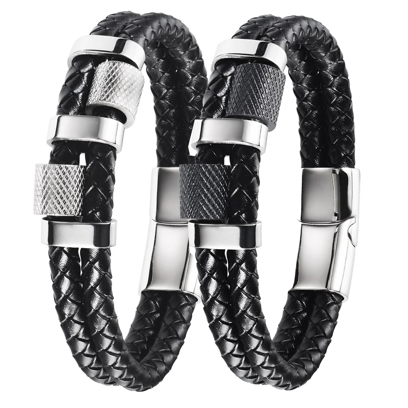 New Arrival Stainless Steel Silver Plated Magnetic Clasp Bracelets Genuine Leather Unisex Bangle Bracelet PH1463