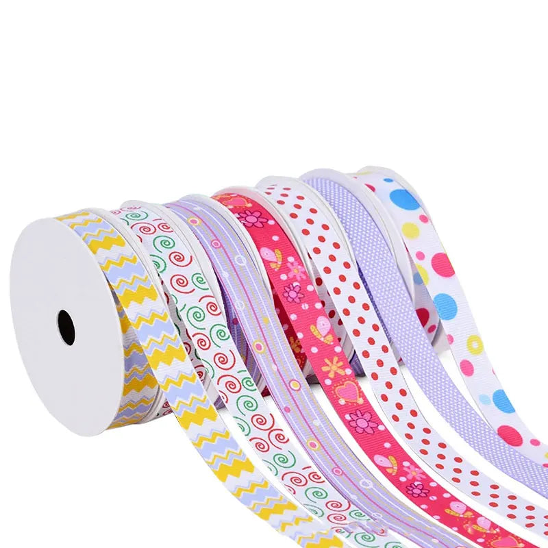 Factory Price Customized logo Gold Foil  Printed  1inch Color Ribbon Wholesale Gift Wrapping Ribbon Grosgrain Printing