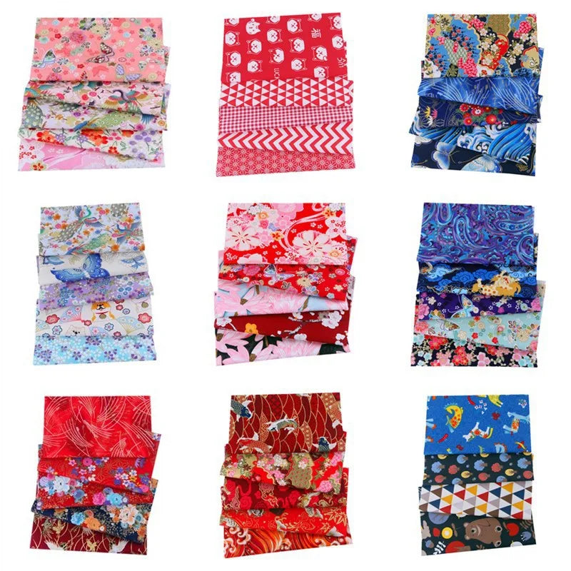5PCS Eco-Friendly Cotton Craft Fabric Bundle Squares 20" X 20" Colorful Japanese Style Wrapping Cloth Quilting Sewing Patchwork