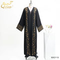Long Sleeve Modest Islamic Women's Luxury Polyester Beaded Abaya Kimono Style Breathable Embroidered Muslim Robe Open Dubai