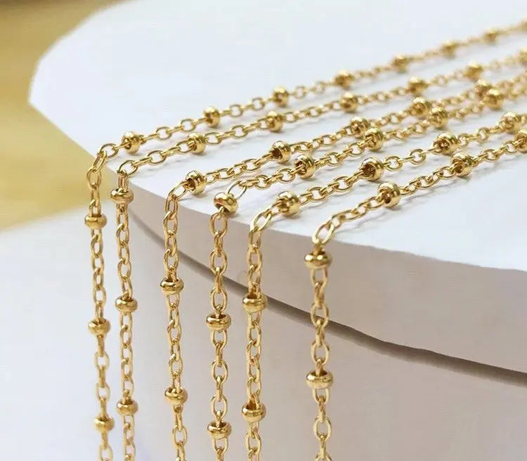 GP US 1.35mm Satellite Bead Chain 14K Gold Filled S925 Silver Spool Beaded Permanent Jewelry Dainty Beaded Saturn Wholesale