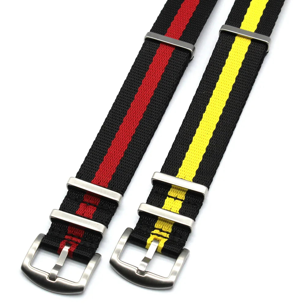 Herringbone Striped Nylon Seatbelt Replacement Band 1 Piece 22mm Black Red/Black Yellow Fabric Watch Strap for Smart Watches