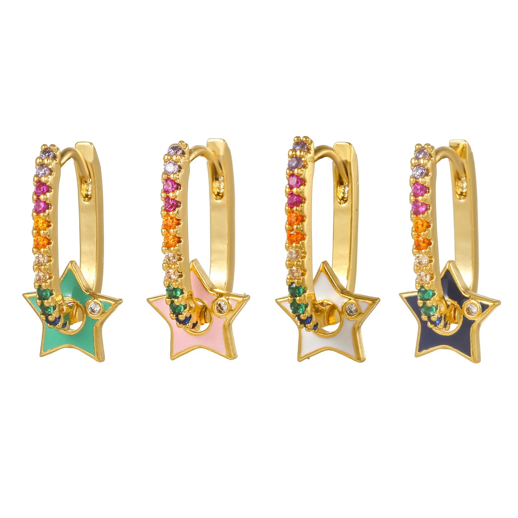 Hot Selling Star Earrings Brass Gold Plated Micro Inset Zircon Earrings Geometric Five-Pointed Star Huggie Earrings for Women