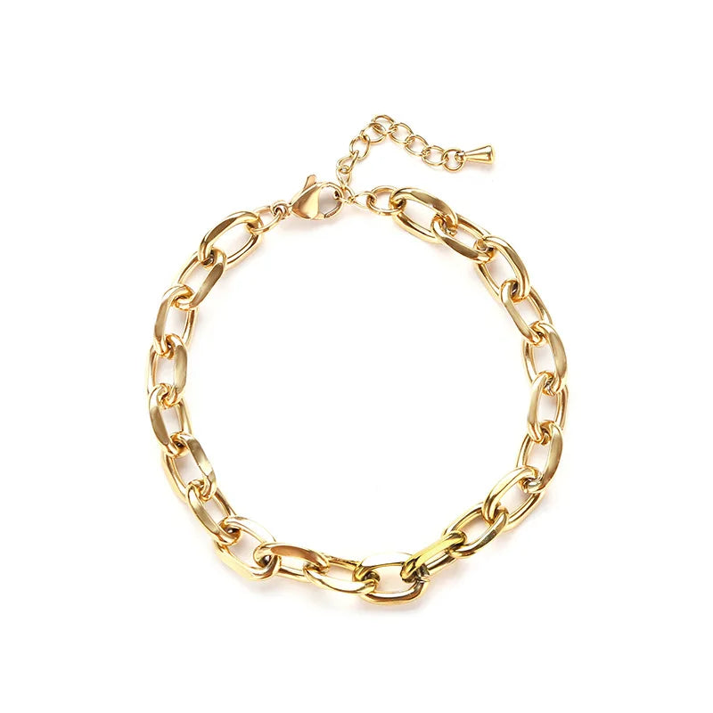 New Trendy Silver Black Gold Plated Stainless Steel Non Tarnish Link Chain Bracelet for Women Girls