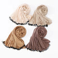 New Fashion Women Muslim Scarf Custom Cotton Sequence With Glitter Bee Beads Solid Color Women Ladies Shawl Hijab