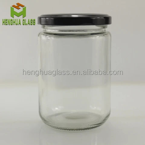 10oz 300ml Round Wide Mouth Glass Jam Jar clear Pickles Mayonnaise Honey Food Storage Glass Jar with Black Metal Lid Wholesale