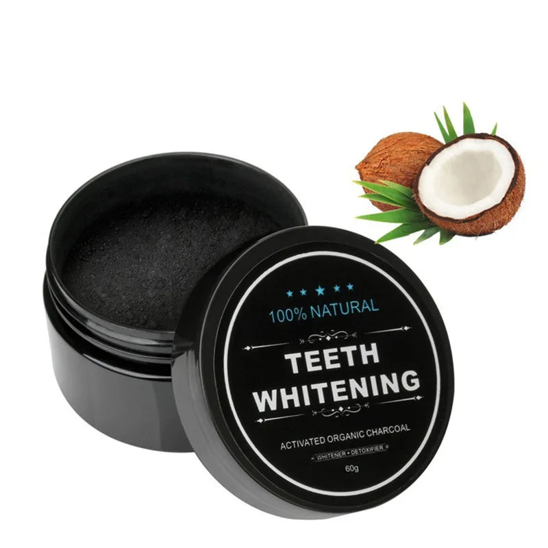 Natural Coconut Activated Charcoal Powder for Teeth Whitening Organic Beauty Care with Mint Flavor Personal Oral Hygiene