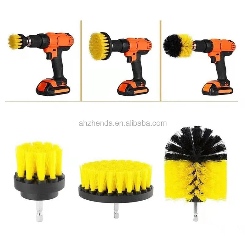 Set of 3 Flat and Round Drill Wheel Cleaning Brushes Power Scrubber Brush Set for Car Wash