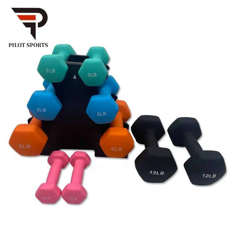 Gym Hex Dumbbell Multiple Sets Include 20-pounds30-pounds50-pounds with Rack Colorful Neoprene Coated in Stock