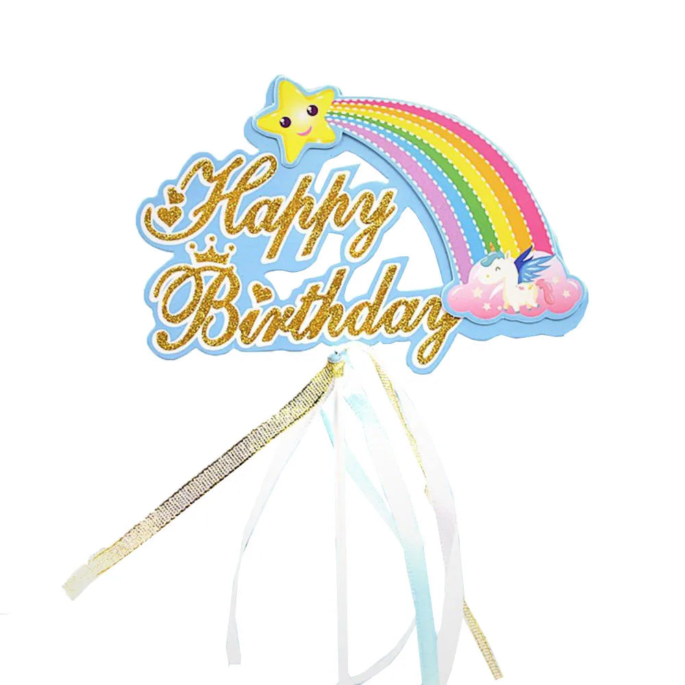 Rainbow Smiling Face Happy Birthday Cake Topper for Children's Parties Fun Row Inserted Cake Decoration