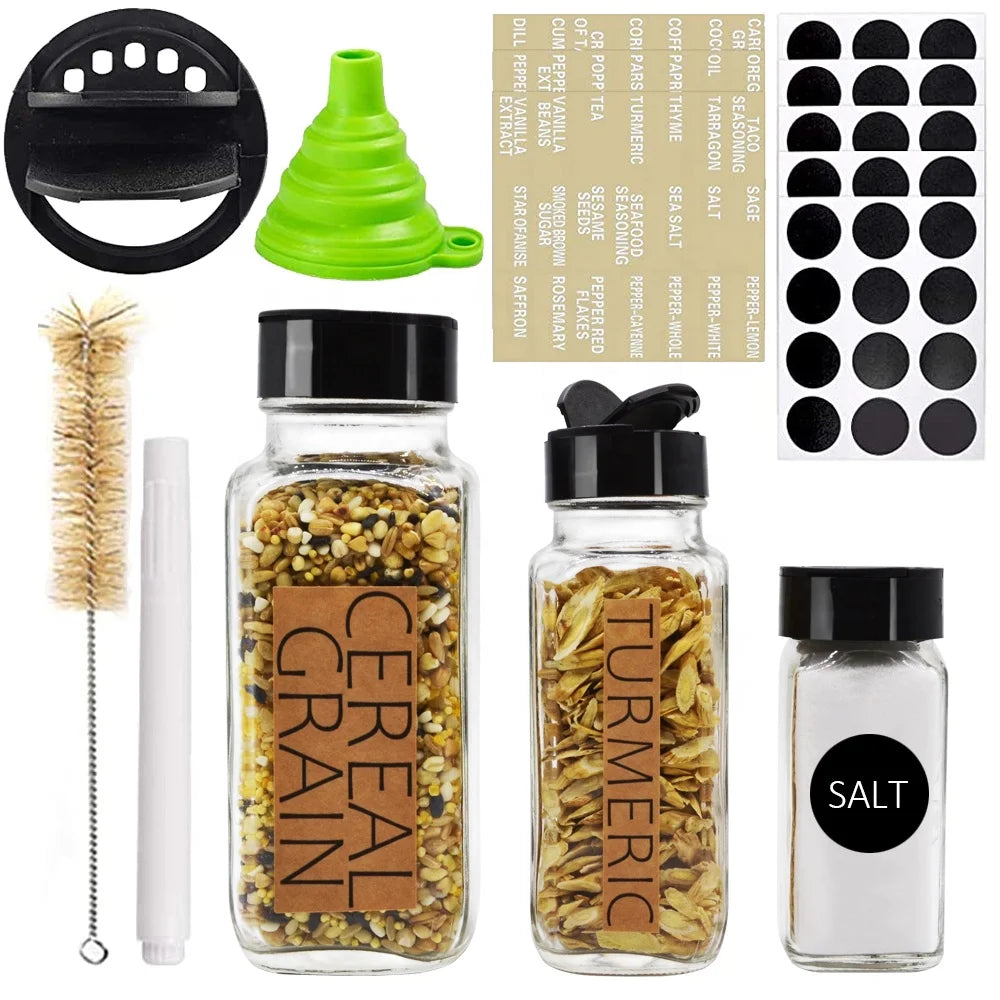 Square Glass Spice Containers 4oz Spice Jars Bottle