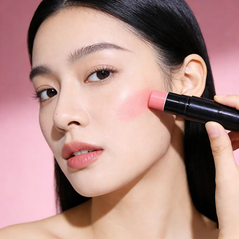 Cream Blush Stick 3 in 1 Cheek Blush & Lip Tint & Eye Shadow Makeup Stick with Brush Long Lasting Waterproof
