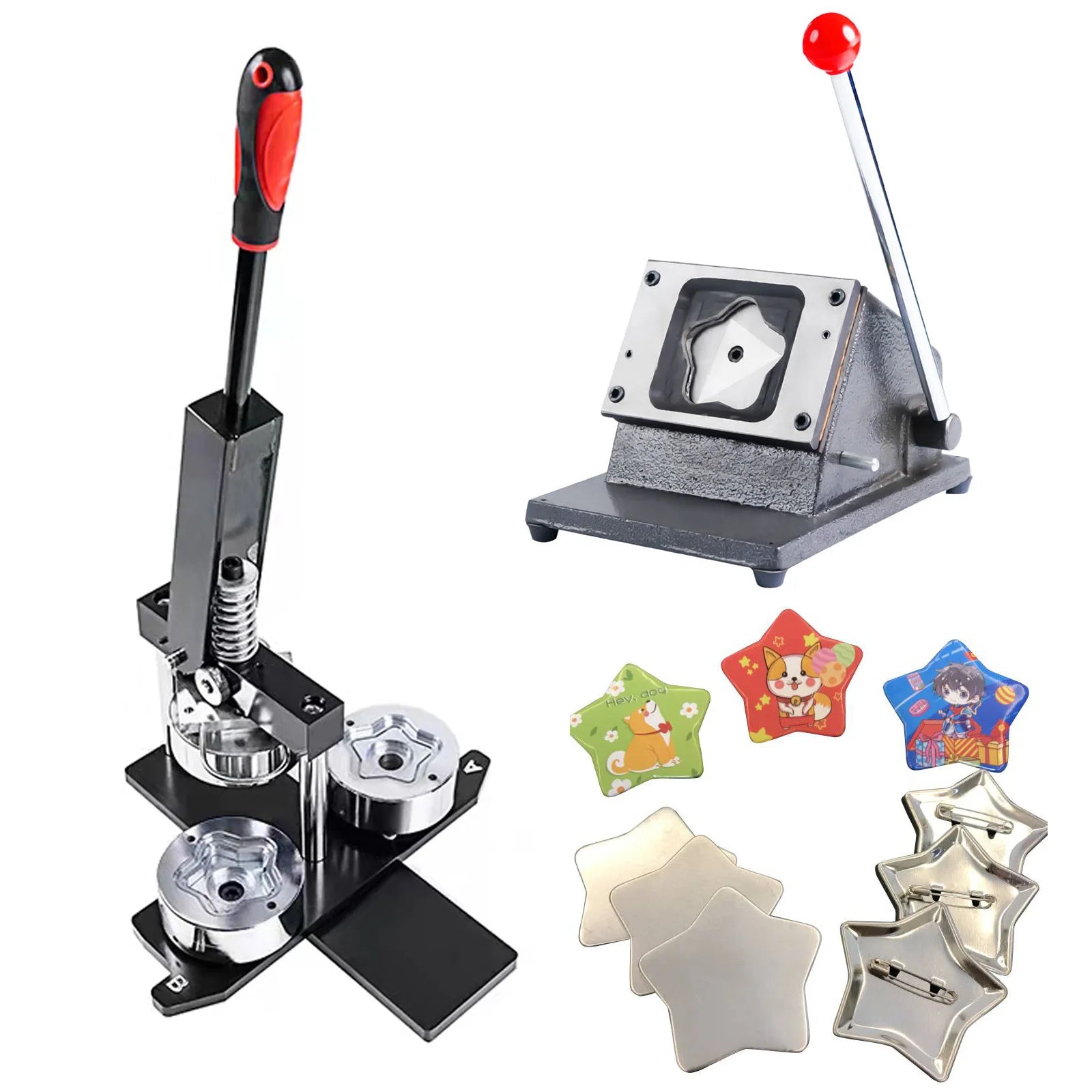 58mm Manual Star Shape Badge Making Machine Set DIY Custom Plastic Button Name Pin New Condition for Restaurant Industries