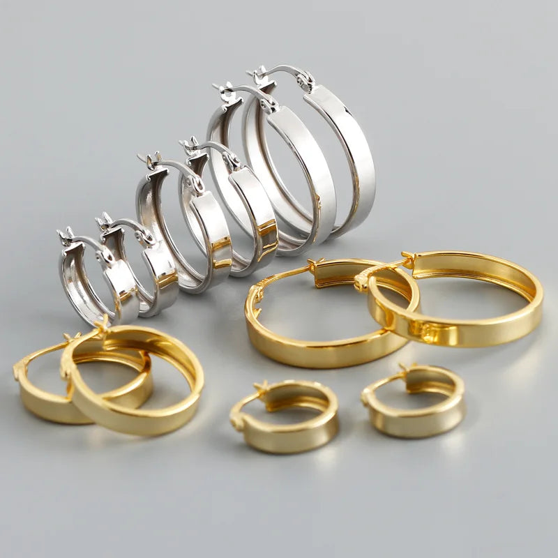 High Quality Simple Design S925 Sterling Silver Wide Hoop Earrings for Women