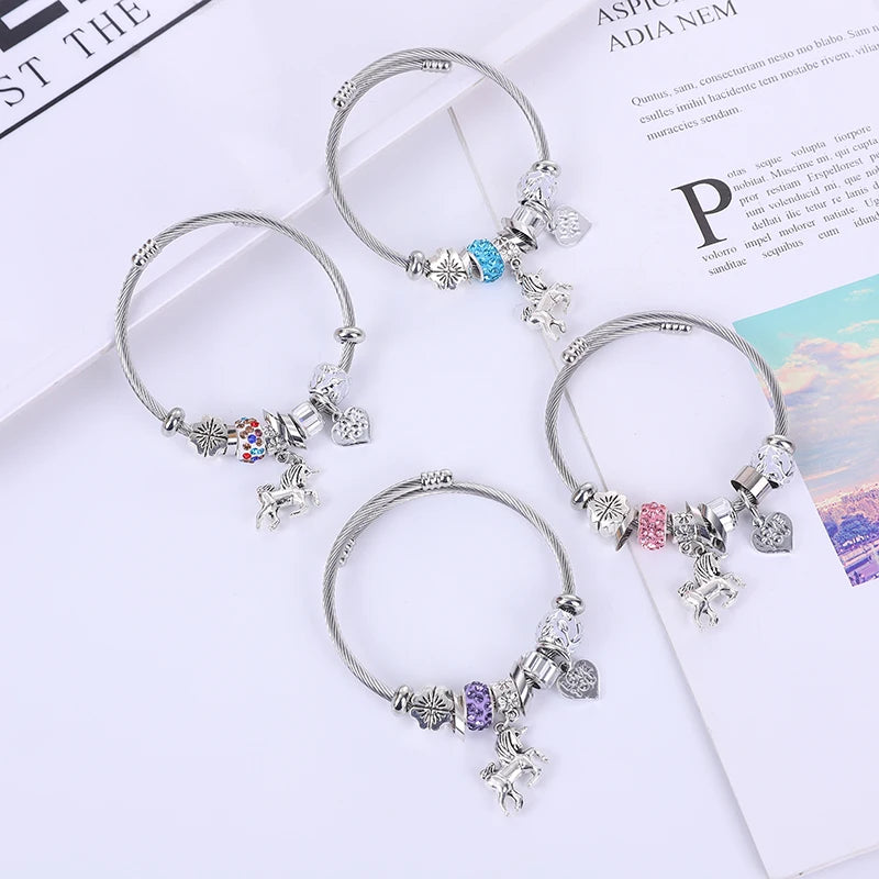 Women Bangle 316L Stainless Steel Charm Bracelet Dragonfly Wing Pendant Women Charm Bracelets
